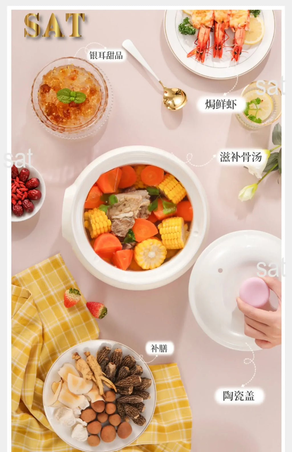 l Automatic Simmering Electric Cooker 1.8L 2.8L 3.8L Health Cooking Electric Pot Soup Porridge Electric Stew Pot Home Slow Cook