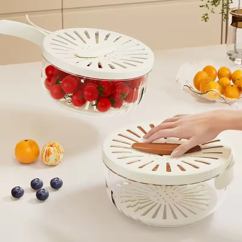 Multifunctional Fruit Strainer & Drainage Basket With Foldable Handle Durable Berry Basket For Vegetables Refrigerator Storage