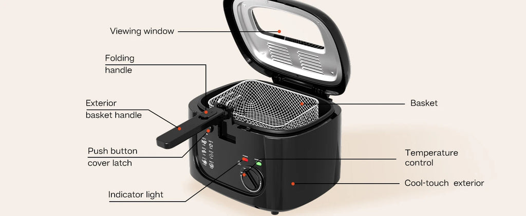 1600W Electric Deep Fryer with Adjustable Temperature Control, 84.54oz Non-Stick Basket & Viewing Window, Removable Lid