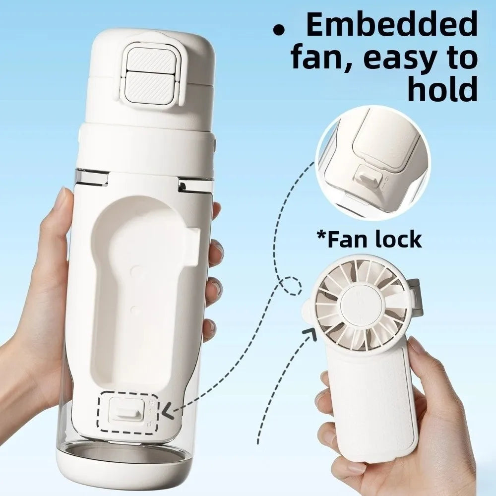 690 ML 2-in-1 Fan Cup Dual-Use 3-Speed Handheld Fan Hydration Spray Fan Cup Leak-proof USB Charging Cold Drink Water Cup Gym