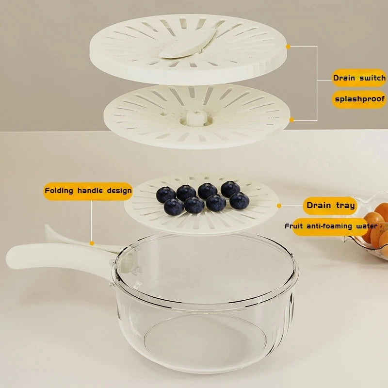 Multifunctional Fruit Strainer & Drainage Basket With Foldable Handle Durable Berry Basket For Vegetables Refrigerator Storage
