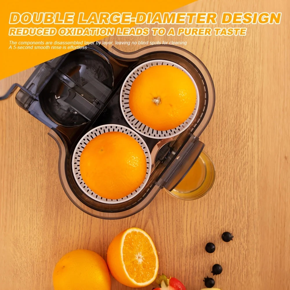 Multi functional citrus and fruit juicer, ABS material semi-automatic dual head three in one fruit pulp separation