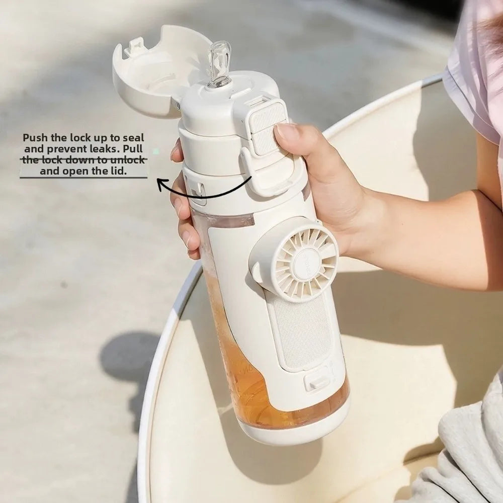 690 ML 2-in-1 Fan Cup Dual-Use 3-Speed Handheld Fan Hydration Spray Fan Cup Leak-proof USB Charging Cold Drink Water Cup Gym