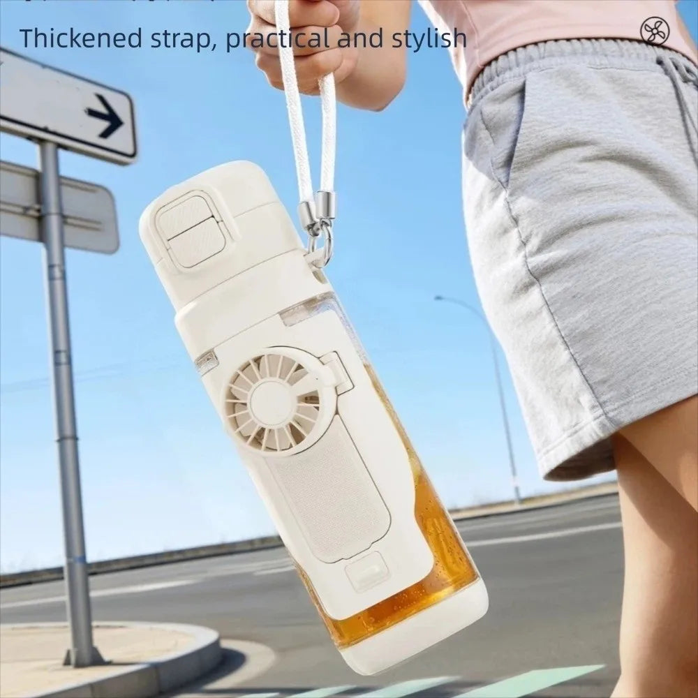 690 ML 2-in-1 Fan Cup Dual-Use 3-Speed Handheld Fan Hydration Spray Fan Cup Leak-proof USB Charging Cold Drink Water Cup Gym