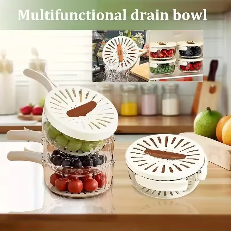 Multifunctional Fruit Strainer & Drainage Basket With Foldable Handle Durable Berry Basket For Vegetables Refrigerator Storage