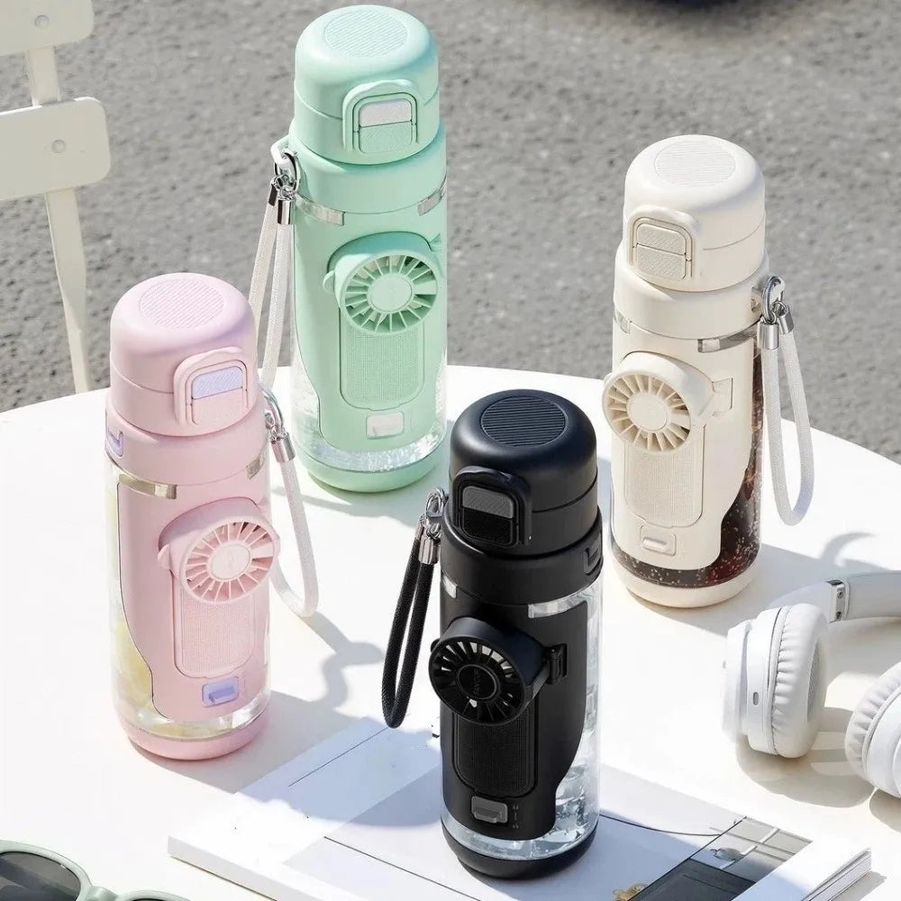 690 ML 2-in-1 Fan Cup Dual-Use 3-Speed Handheld Fan Hydration Spray Fan Cup Leak-proof USB Charging Cold Drink Water Cup Gym