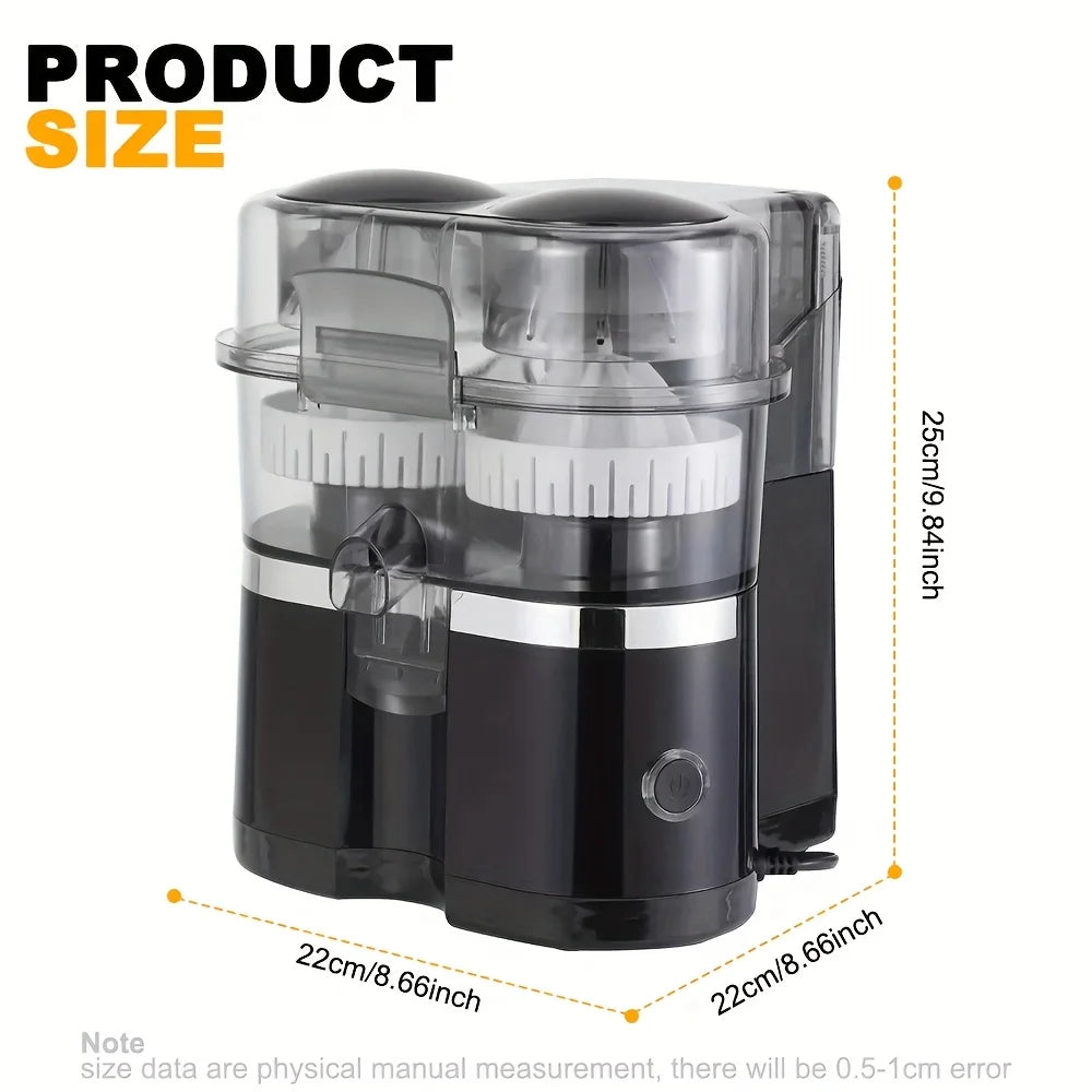 Multi functional citrus and fruit juicer, ABS material semi-automatic dual head three in one fruit pulp separation