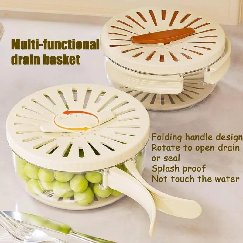 Multifunctional Fruit Strainer & Drainage Basket With Foldable Handle Durable Berry Basket For Vegetables Refrigerator Storage