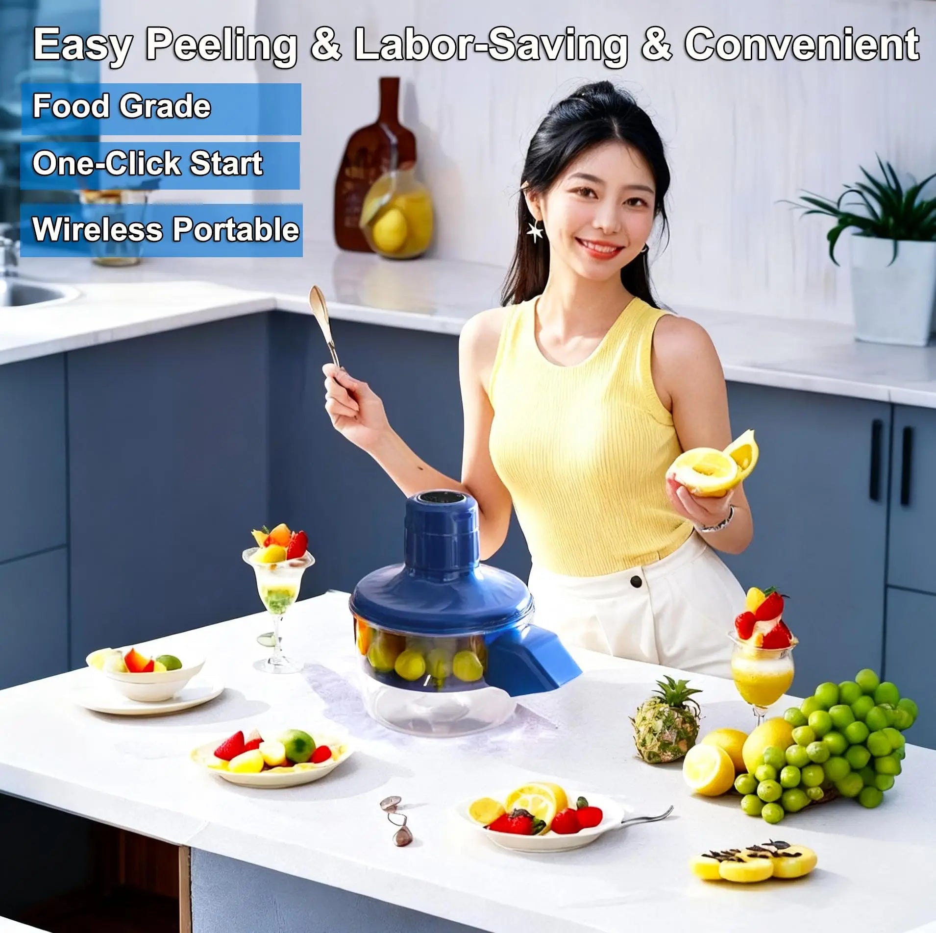 Automatic Electric Fruit Peeler Intelligent Peeling Machine Portable Wireless Grape/tomato/Garlic Peeler for Home Fast Kitchen