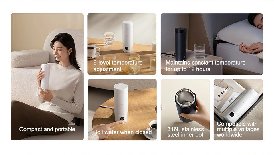 NEW  Mijia Portable Electric Kettle 2 Thermos Cup Fast Water Boiler 350ml Smart Temperature Insulated Kettle Travel (CN)