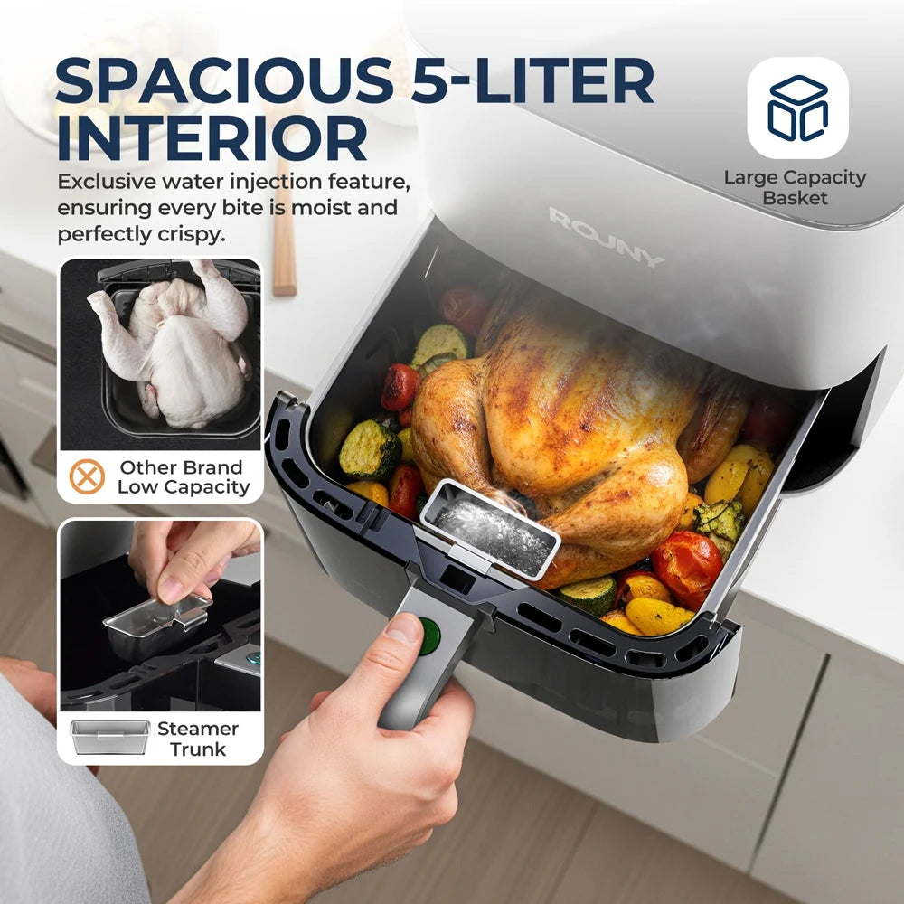 ROUNY Air Fryer 5L, Electric Hot Fryer Oven Oilless Cooker with Touch Control & Nonstick Basket & Visible Window, Family Size