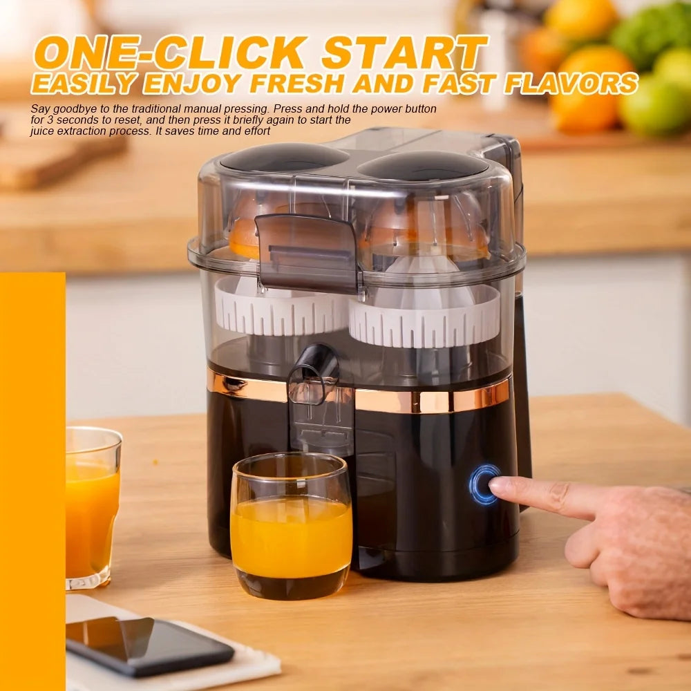 Multi functional citrus and fruit juicer, ABS material semi-automatic dual head three in one fruit pulp separation