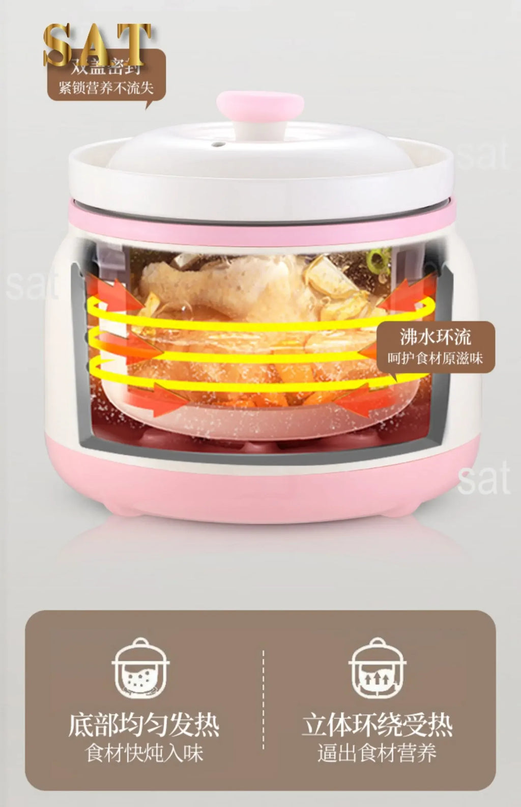 l Automatic Simmering Electric Cooker 1.8L 2.8L 3.8L Health Cooking Electric Pot Soup Porridge Electric Stew Pot Home Slow Cook