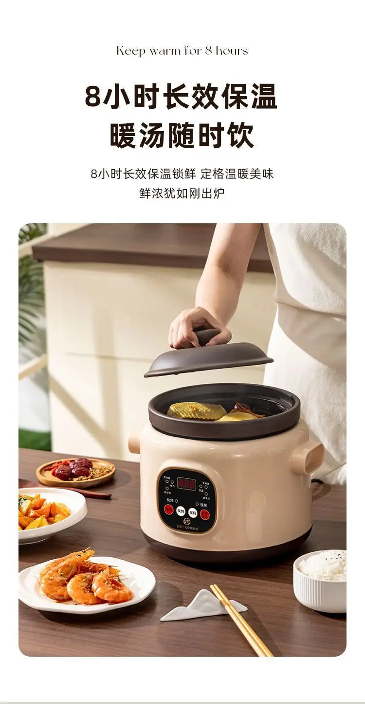 Purple Clay Automatic Electric Stew Pot Multi-Function Soup Cooker with 24H Timer Health Slow Cooker Smart Reservation