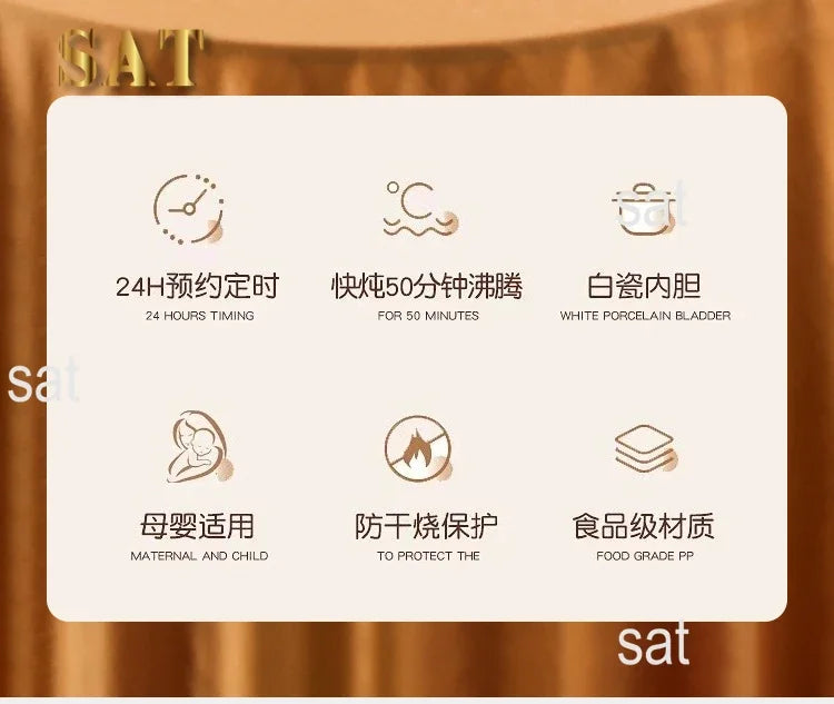 l Automatic Simmering Electric Cooker 1.8L 2.8L 3.8L Health Cooking Electric Pot Soup Porridge Electric Stew Pot Home Slow Cook