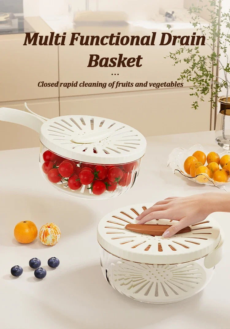 Multifunctional Fruit Strainer & Drainage Basket With Foldable Handle Durable Berry Basket For Vegetables Refrigerator Storage