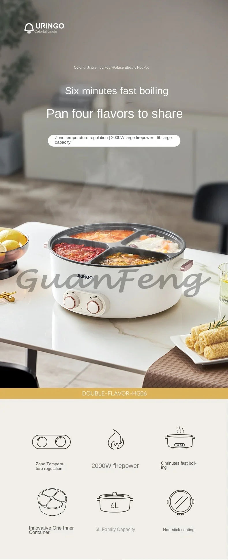 Colorful Mandarin Duck Electric Pot Four-Grid Multi Functional Household 6-liter Capacity Integrated Hot Pot Electric Caldron