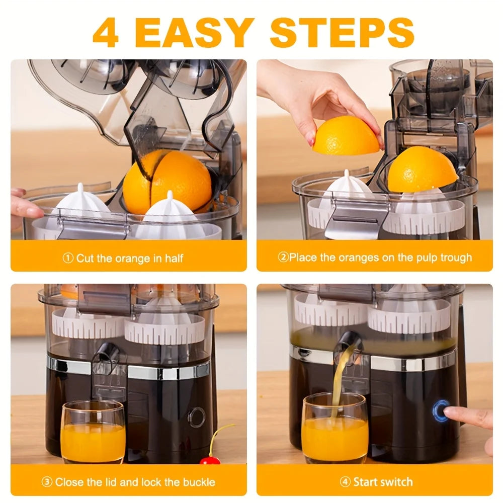 Multi functional citrus and fruit juicer, ABS material semi-automatic dual head three in one fruit pulp separation