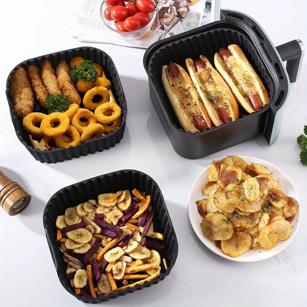 Air Fryer Silicone Liners Square Reusable Non Stick Basket Mat for 4-7QT Air Fryer Oven Microwave Baking Airfryer Accessories