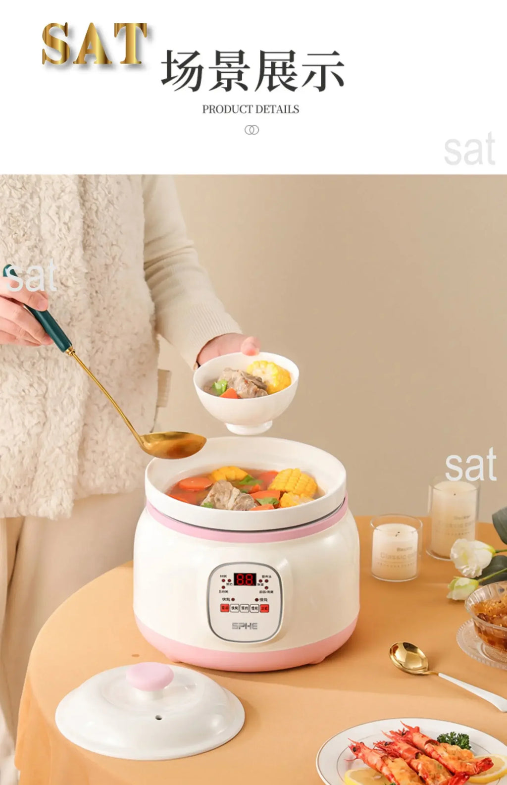 l Automatic Simmering Electric Cooker 1.8L 2.8L 3.8L Health Cooking Electric Pot Soup Porridge Electric Stew Pot Home Slow Cook