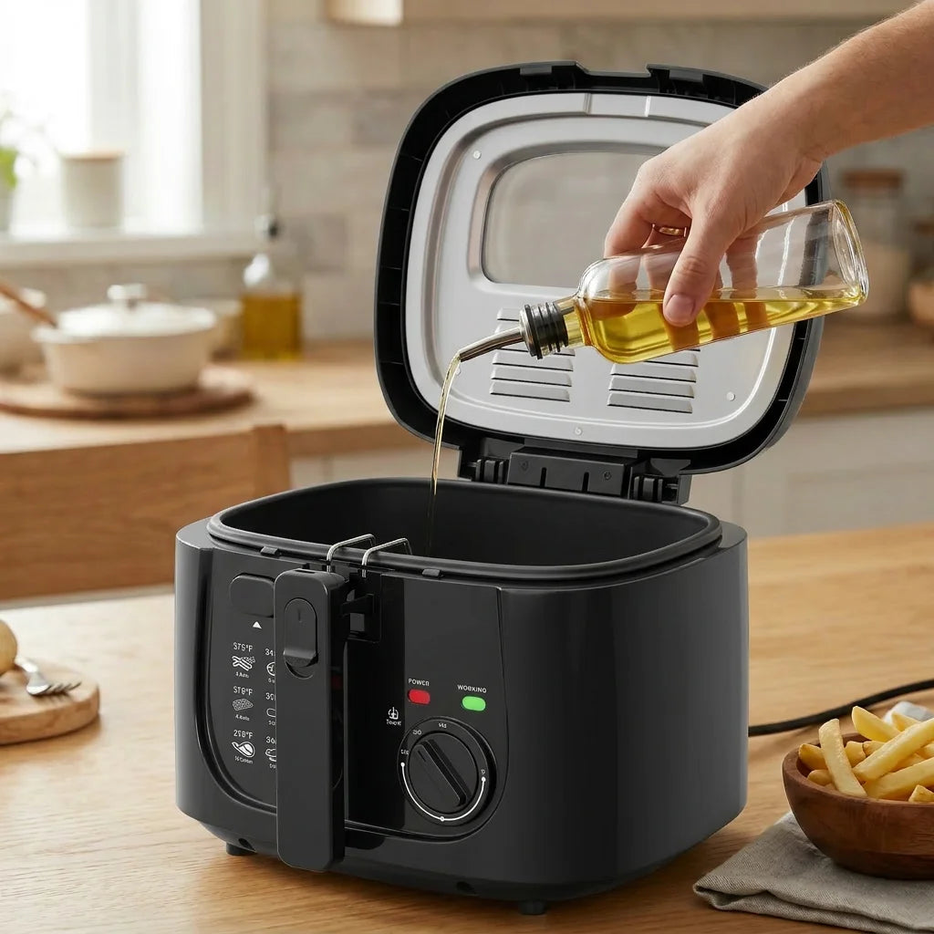 1600W Electric Deep Fryer with Adjustable Temperature Control, 84.54oz Non-Stick Basket & Viewing Window, Removable Lid