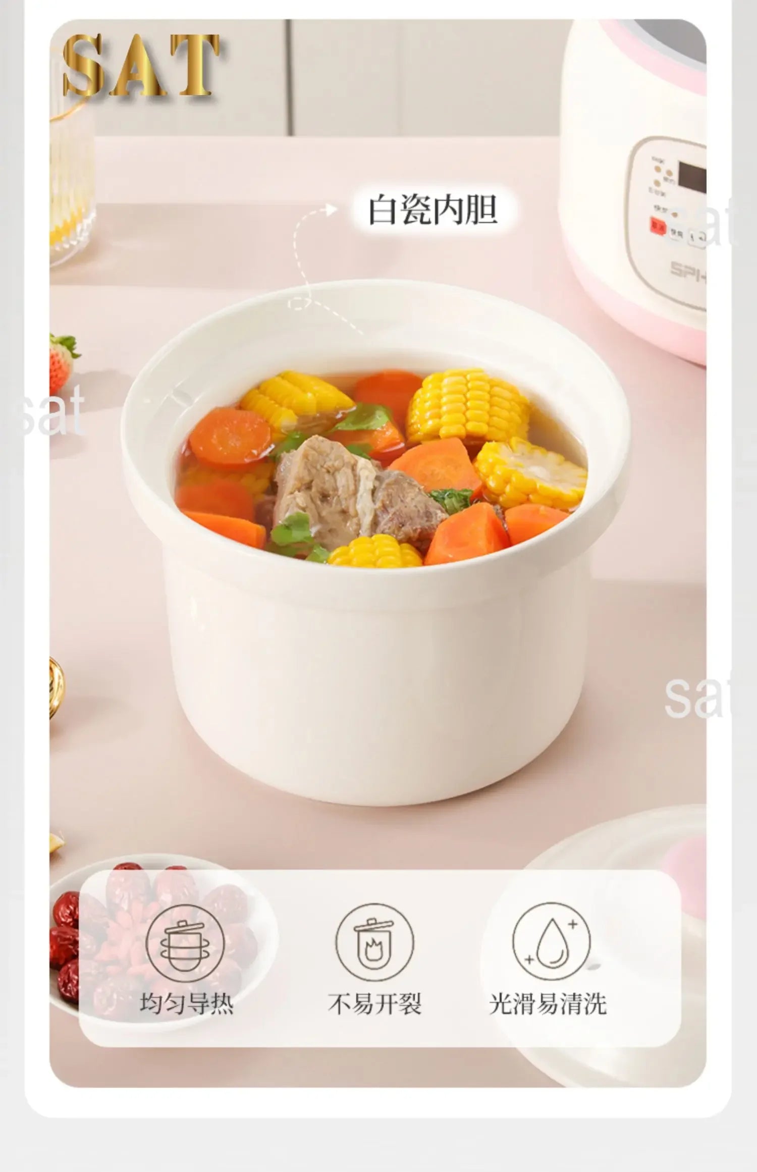 l Automatic Simmering Electric Cooker 1.8L 2.8L 3.8L Health Cooking Electric Pot Soup Porridge Electric Stew Pot Home Slow Cook