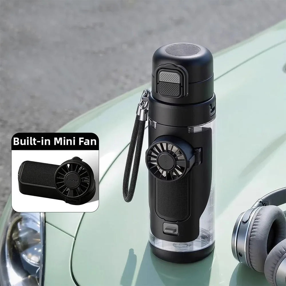 690 ML 2-in-1 Fan Cup Dual-Use 3-Speed Handheld Fan Hydration Spray Fan Cup Leak-proof USB Charging Cold Drink Water Cup Gym