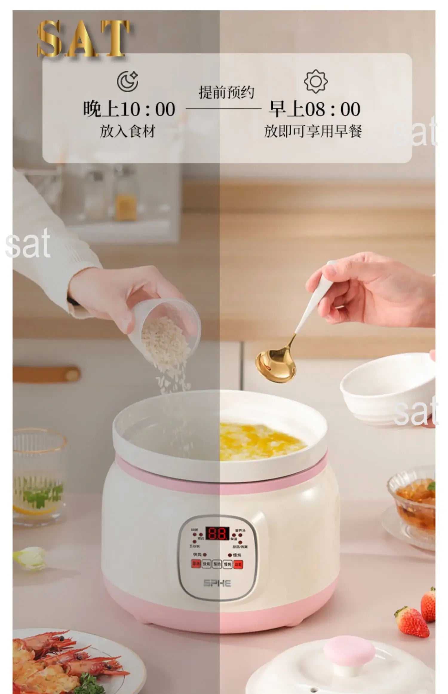 l Automatic Simmering Electric Cooker 1.8L 2.8L 3.8L Health Cooking Electric Pot Soup Porridge Electric Stew Pot Home Slow Cook