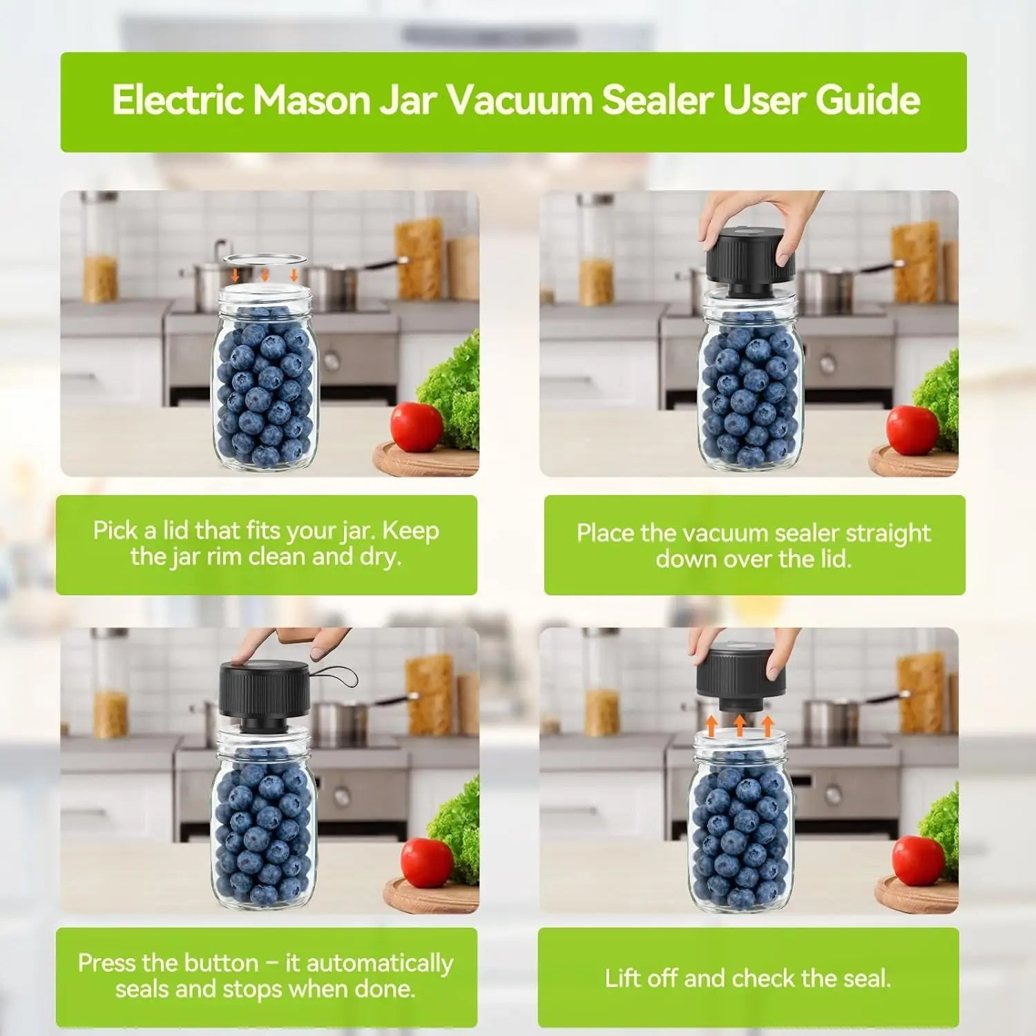 Cordless for Canning Jars Wide and Regular Mouth Mason Lids Vacuum Sealing Machine Food Storage