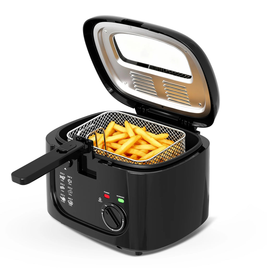 1600W Electric Deep Fryer with Adjustable Temperature Control, 84.54oz Non-Stick Basket & Viewing Window, Removable Lid