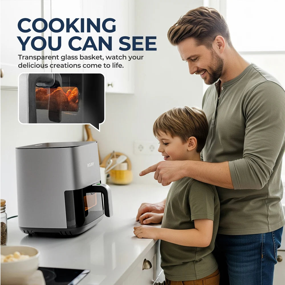 ROUNY Air Fryer 5L, Electric Hot Fryer Oven Oilless Cooker with Touch Control & Nonstick Basket & Visible Window, Family Size