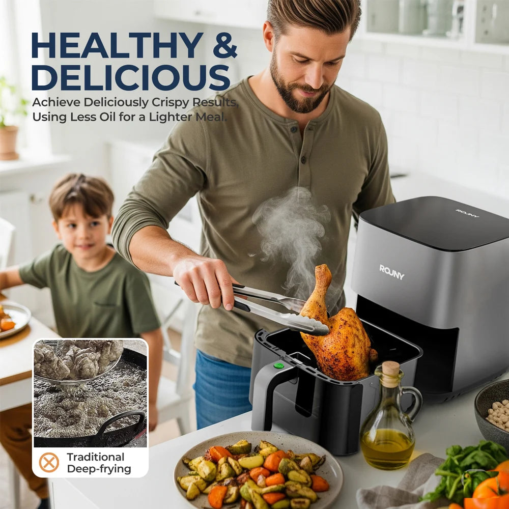 ROUNY Air Fryer 5L, Electric Hot Fryer Oven Oilless Cooker with Touch Control & Nonstick Basket & Visible Window, Family Size
