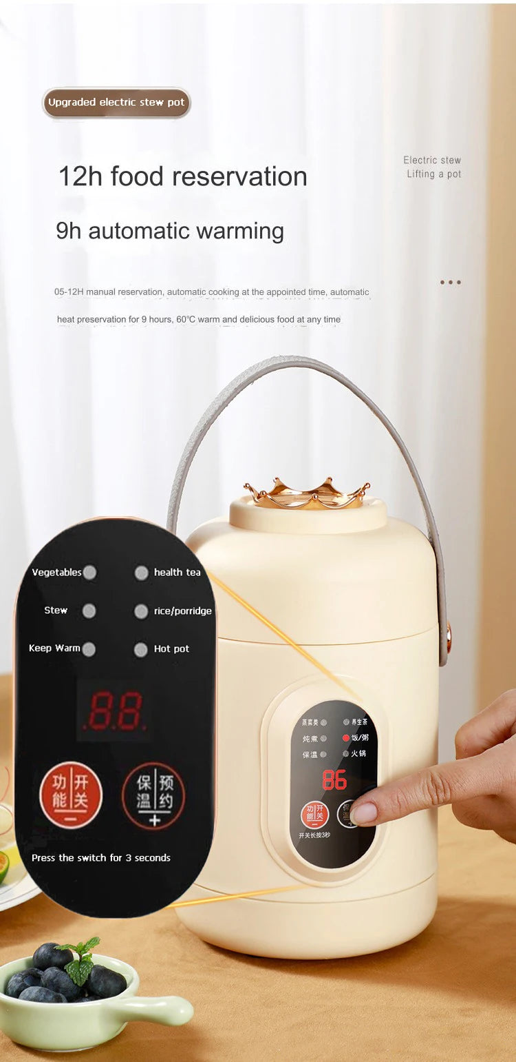 Portable Electric Kettle Rice Cooker Lunch Box Mini Soup Stew Slow Cooking Pot Porridge Food Steamer Noodles Pasta Heater Hotpot