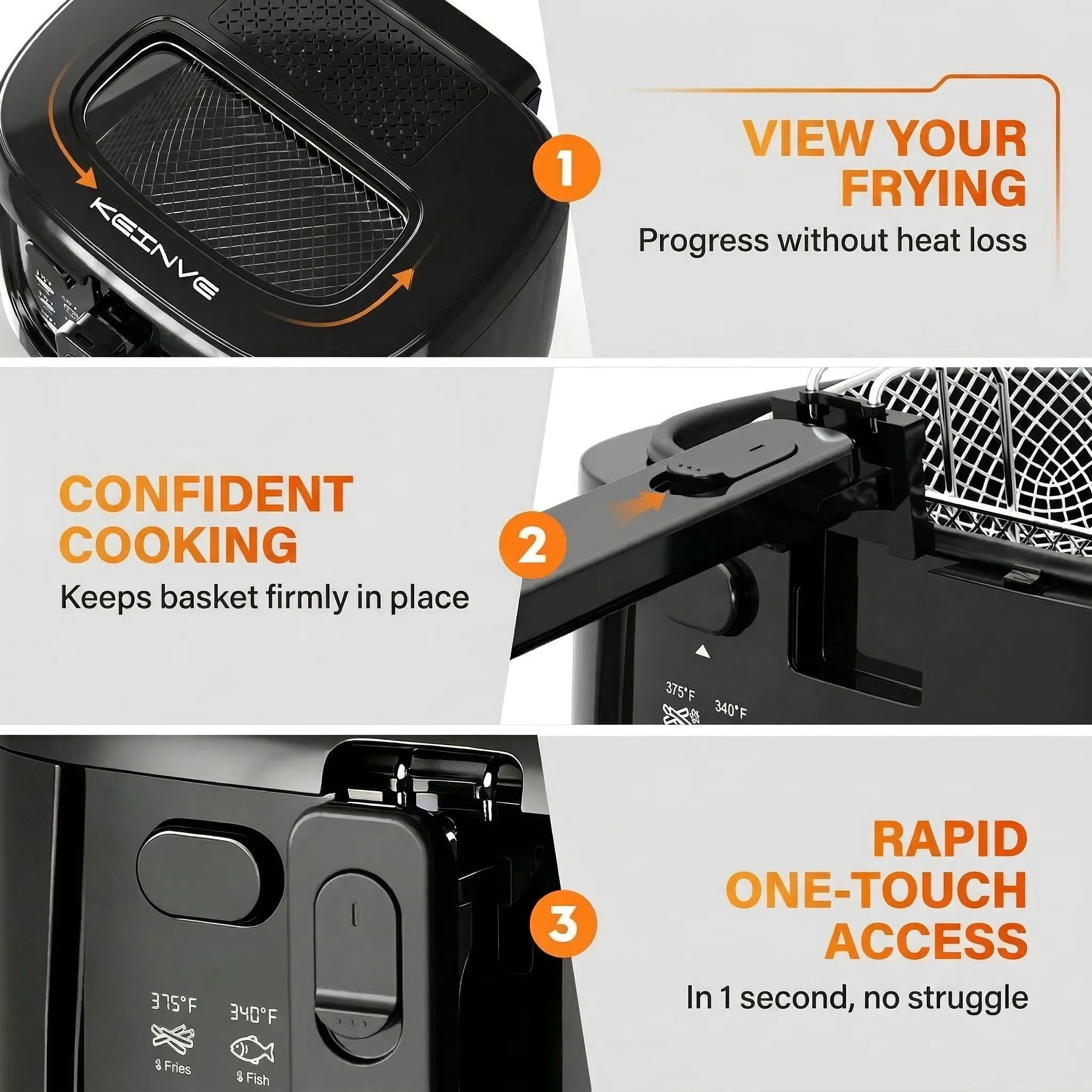 1600W Electric Deep Fryer with Adjustable Temperature Control, 84.54oz Non-Stick Basket & Viewing Window, Removable Lid