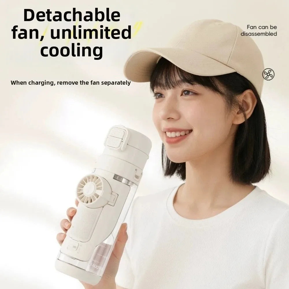 690 ML 2-in-1 Fan Cup Dual-Use 3-Speed Handheld Fan Hydration Spray Fan Cup Leak-proof USB Charging Cold Drink Water Cup Gym