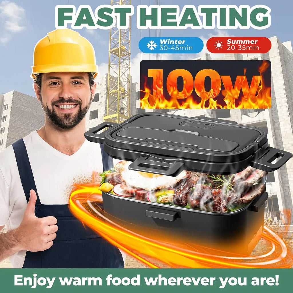 Electric Lunch Box for Adultss 100W 1.8L Portable Heated Lunch Box for men,12V/24V/110V home/Car/Office/Truck,1,8L Removable