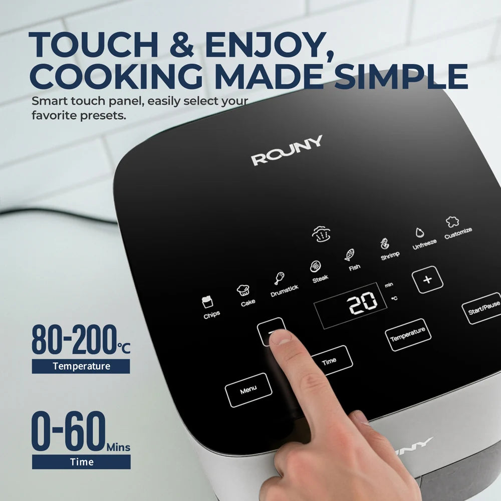 ROUNY Air Fryer 5L, Electric Hot Fryer Oven Oilless Cooker with Touch Control & Nonstick Basket & Visible Window, Family Size