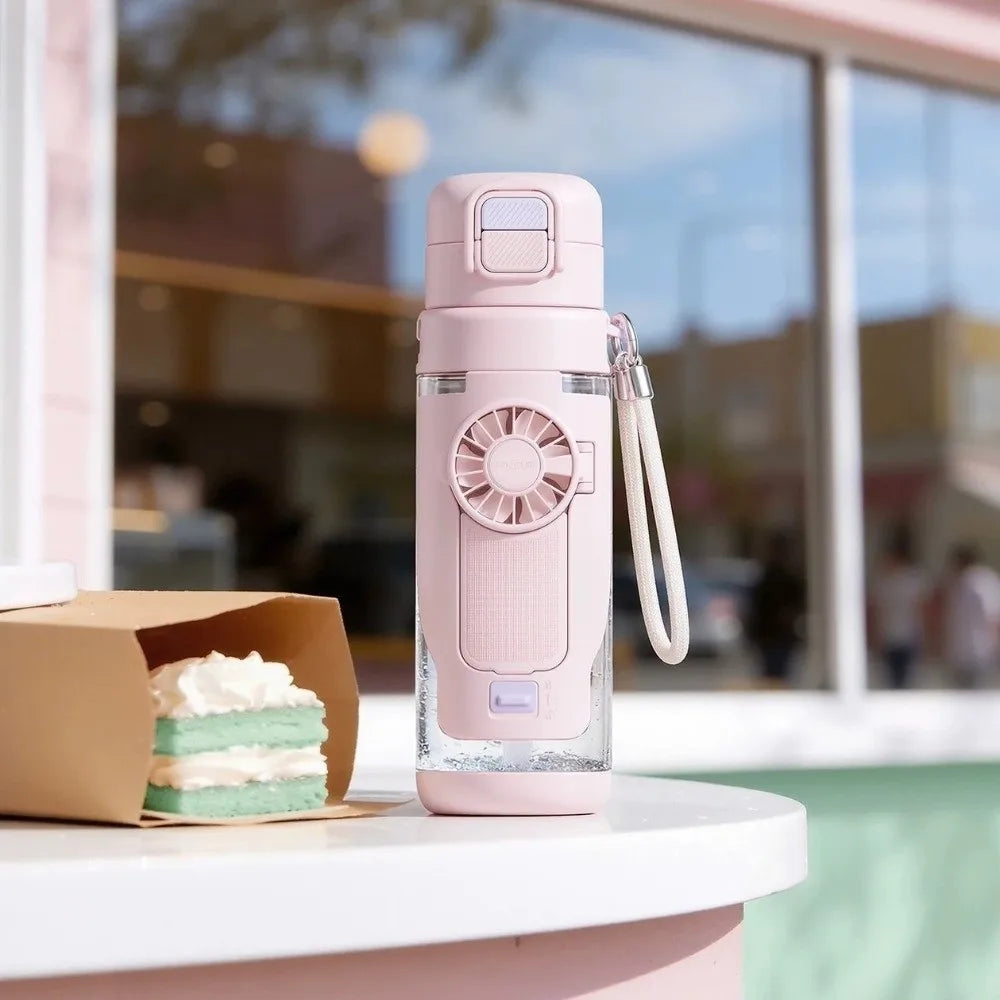 690 ML 2-in-1 Fan Cup Dual-Use 3-Speed Handheld Fan Hydration Spray Fan Cup Leak-proof USB Charging Cold Drink Water Cup Gym