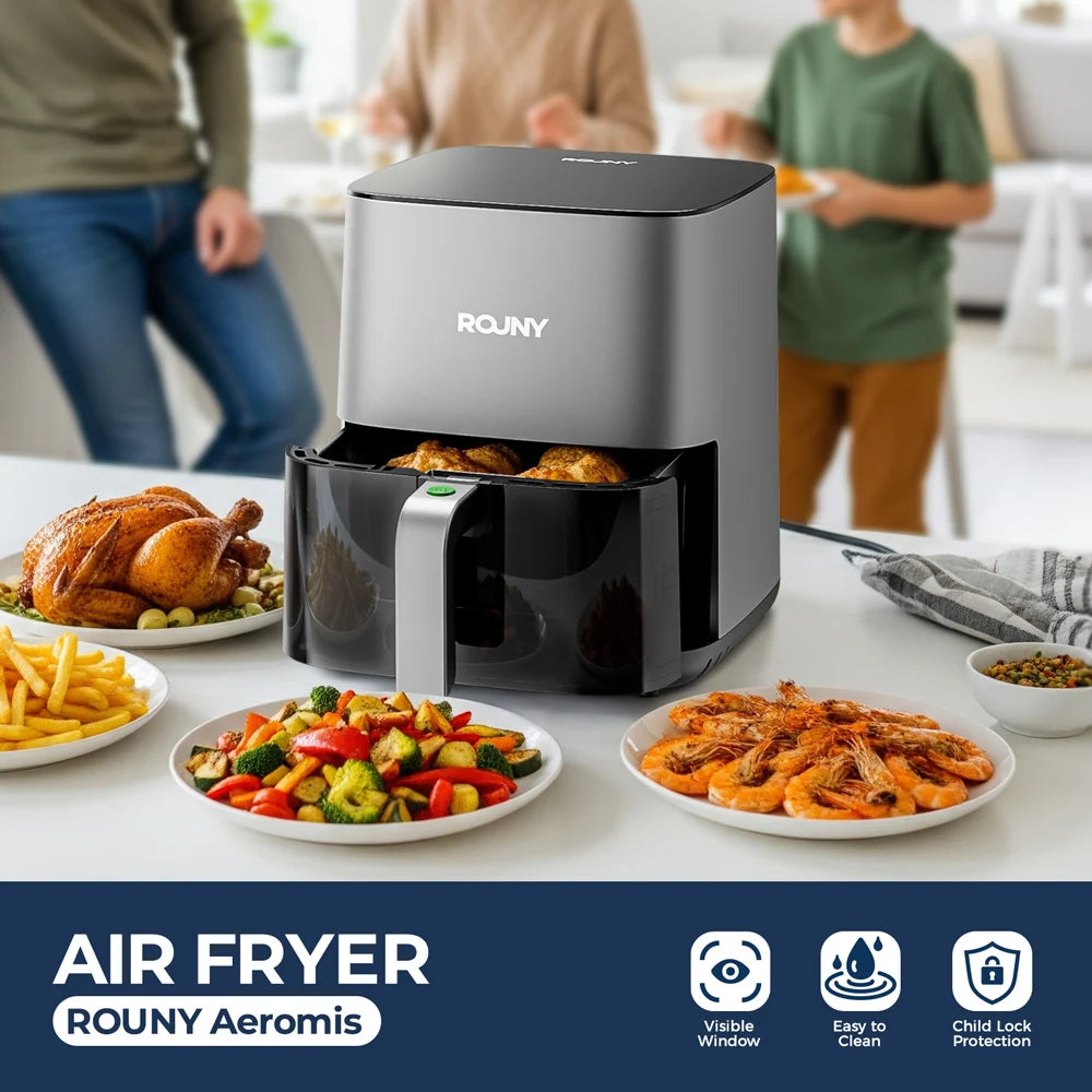 ROUNY Air Fryer 5L, Electric Hot Fryer Oven Oilless Cooker with Touch Control & Nonstick Basket & Visible Window, Family Size