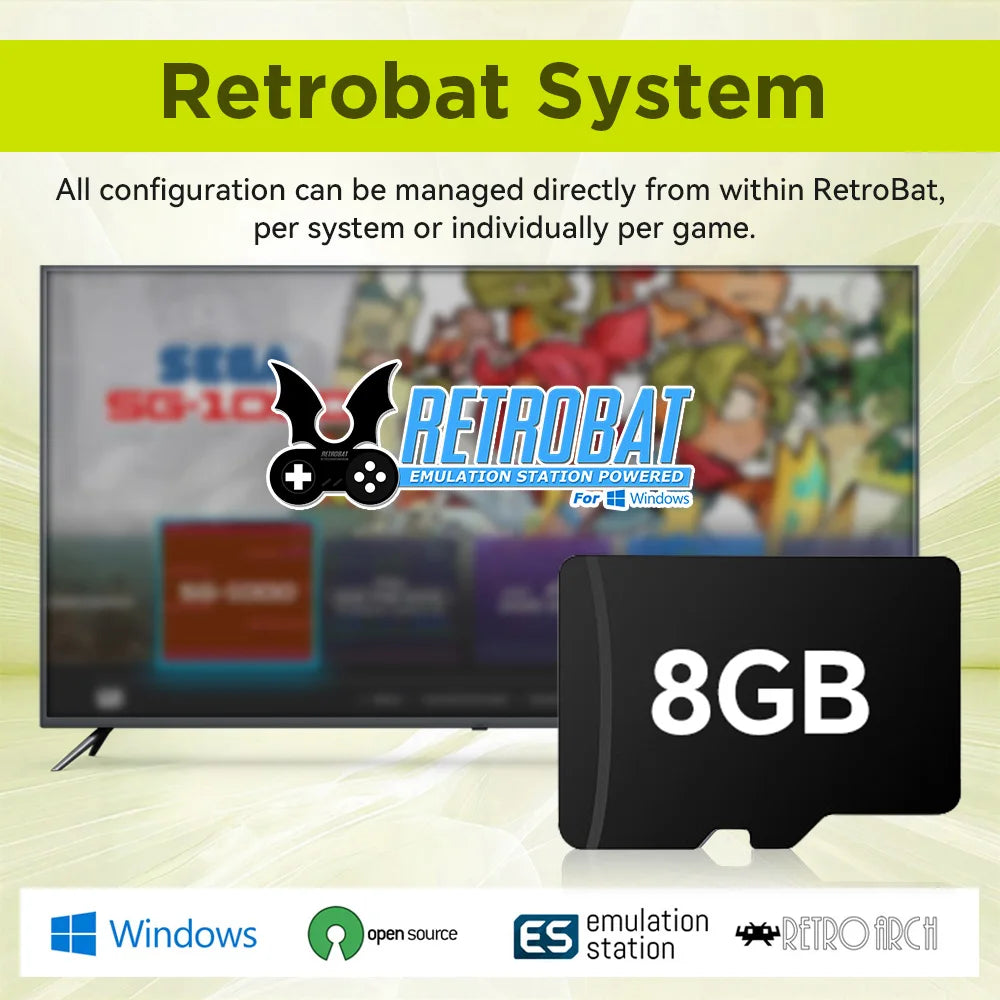 Retrobat 8GB TF Game Card with with 3170 Retro&PC Games for ROG ALLY/Onexplayer/GPD WIN4/Win Handheld Game Console/Win PC/Laptop