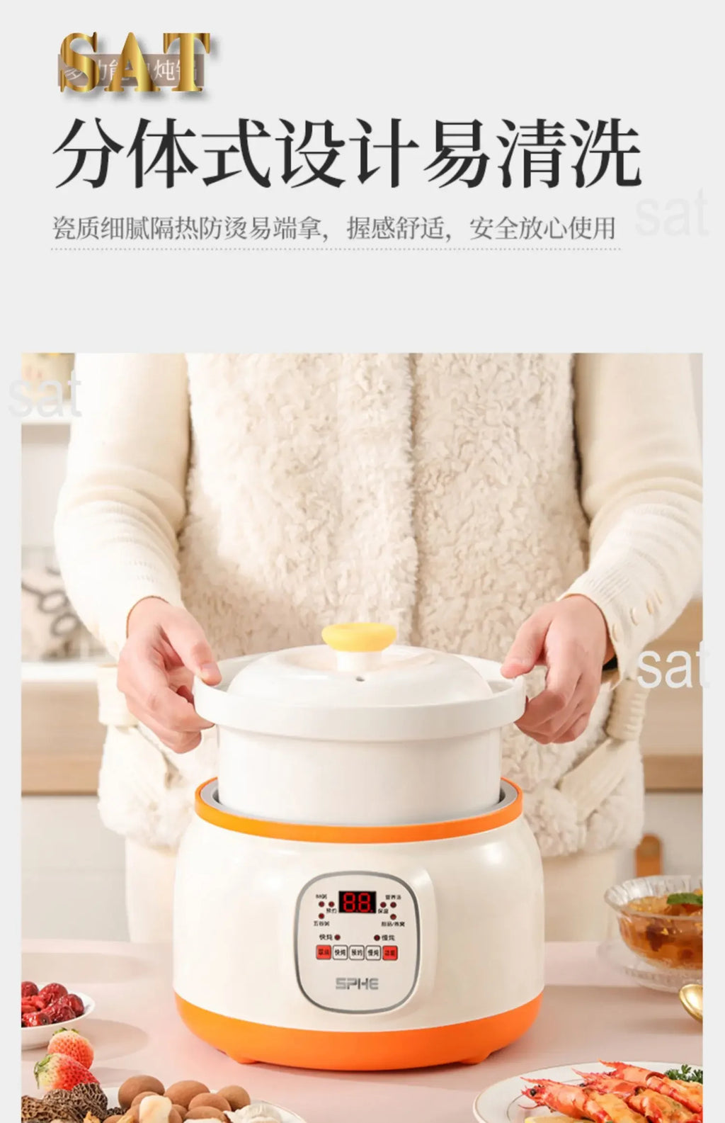 l Automatic Simmering Electric Cooker 1.8L 2.8L 3.8L Health Cooking Electric Pot Soup Porridge Electric Stew Pot Home Slow Cook