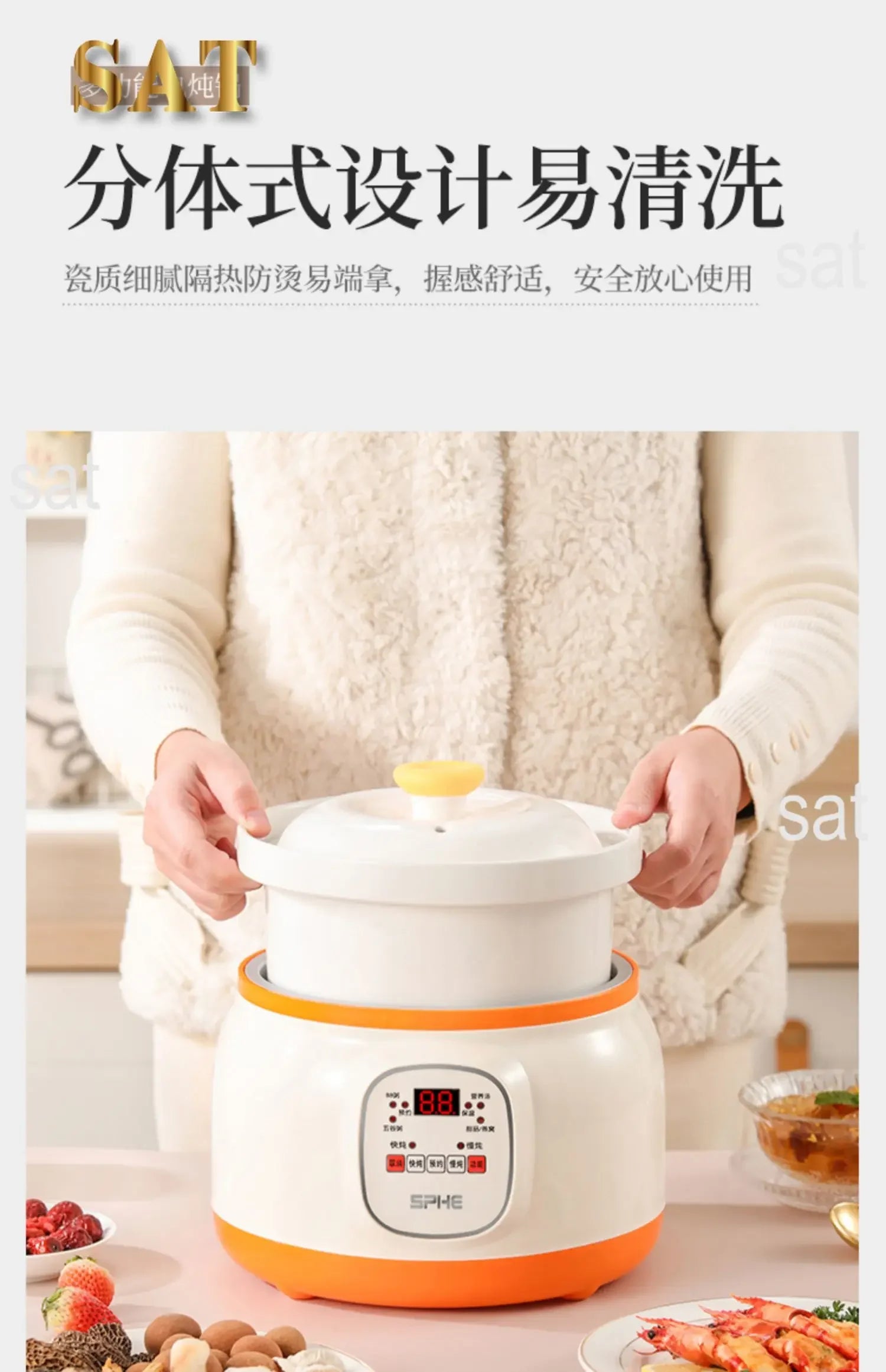 l Automatic Simmering Electric Cooker 1.8L 2.8L 3.8L Health Cooking Electric Pot Soup Porridge Electric Stew Pot Home Slow Cook