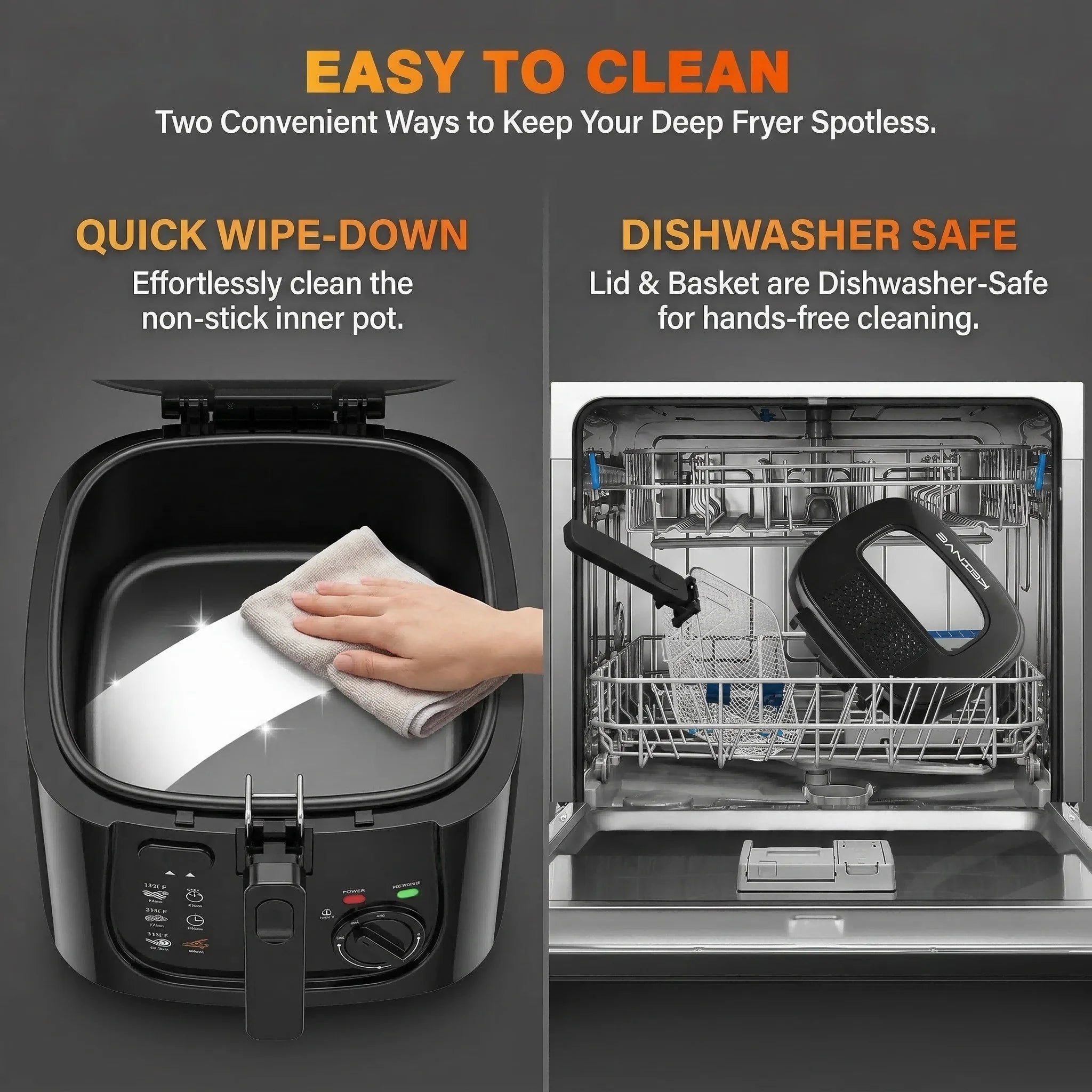 1600W Electric Deep Fryer with Adjustable Temperature Control, 84.54oz Non-Stick Basket & Viewing Window, Removable Lid
