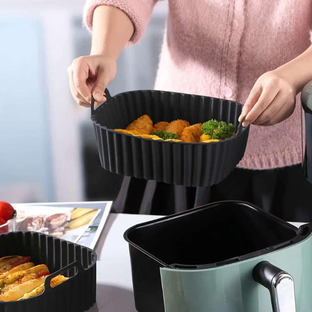 Air Fryer Silicone Liners Square Reusable Non Stick Basket Mat for 4-7QT Air Fryer Oven Microwave Baking Airfryer Accessories