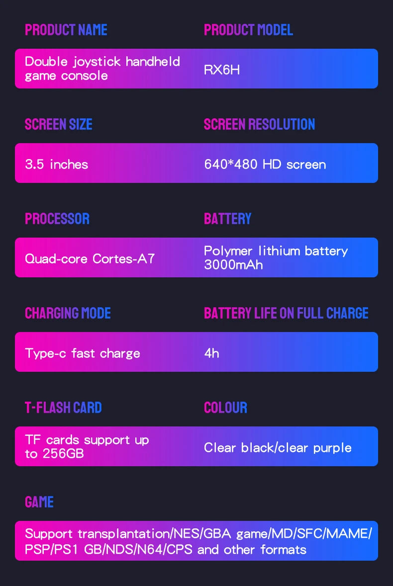 RX6H Retro Handheld Gaming Console | 3.5" IPS Screen, Linux Emulation System