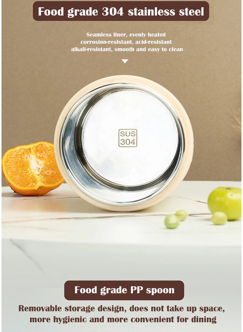 600ML Portable USB Electric Heating Lunch Box Stainless Steel Food Warmer with Drink Function for Picnics Food Heater
