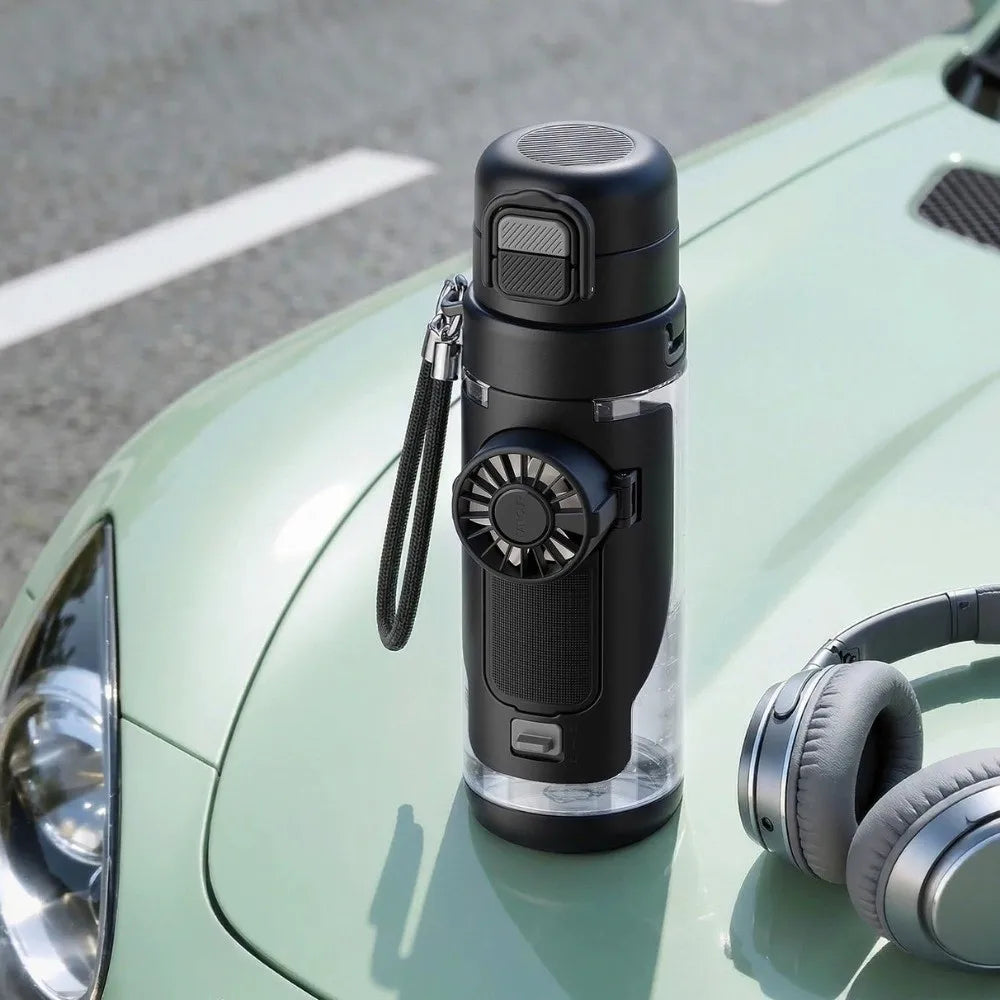 690 ML 2-in-1 Fan Cup Dual-Use 3-Speed Handheld Fan Hydration Spray Fan Cup Leak-proof USB Charging Cold Drink Water Cup Gym