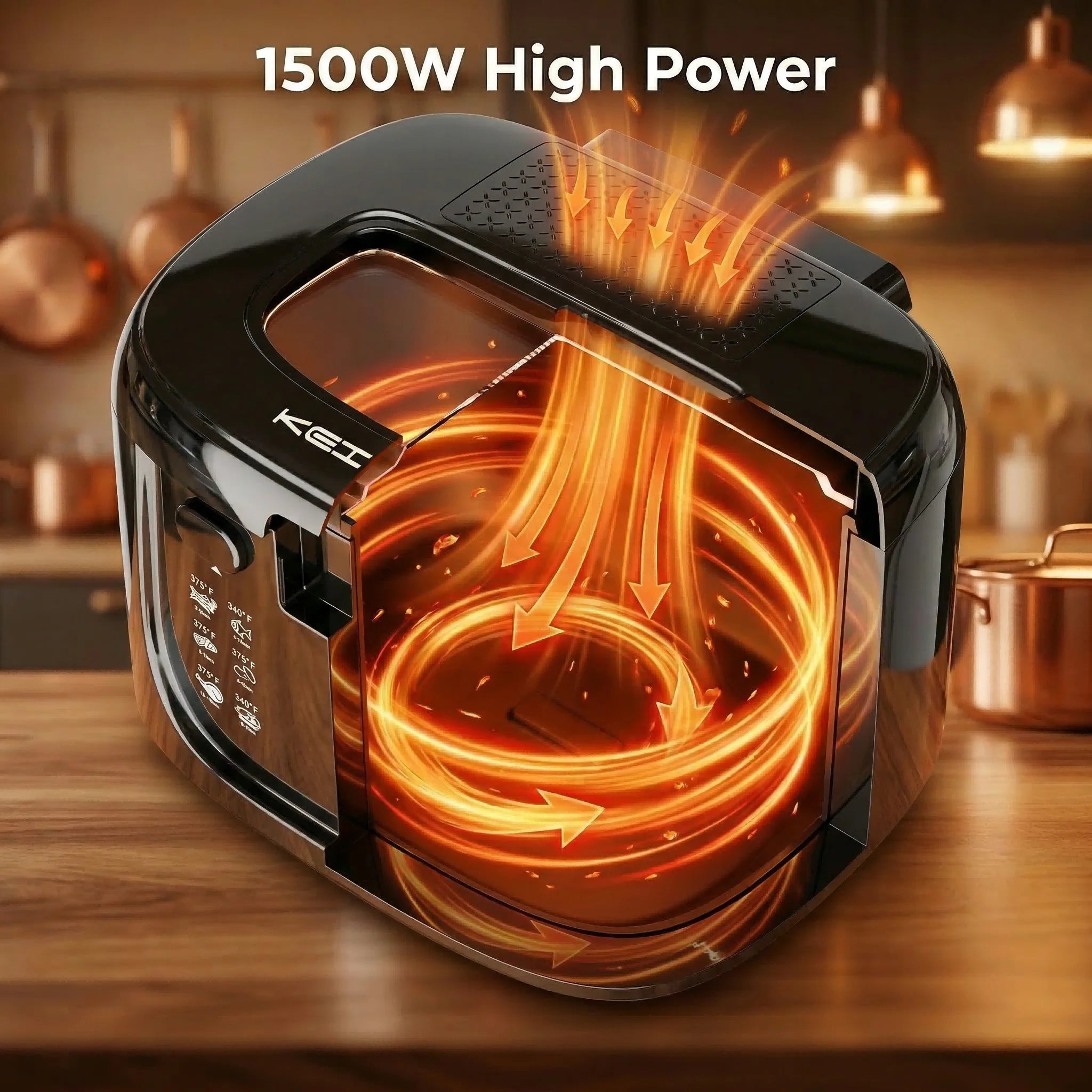 1600W Electric Deep Fryer with Adjustable Temperature Control, 84.54oz Non-Stick Basket & Viewing Window, Removable Lid