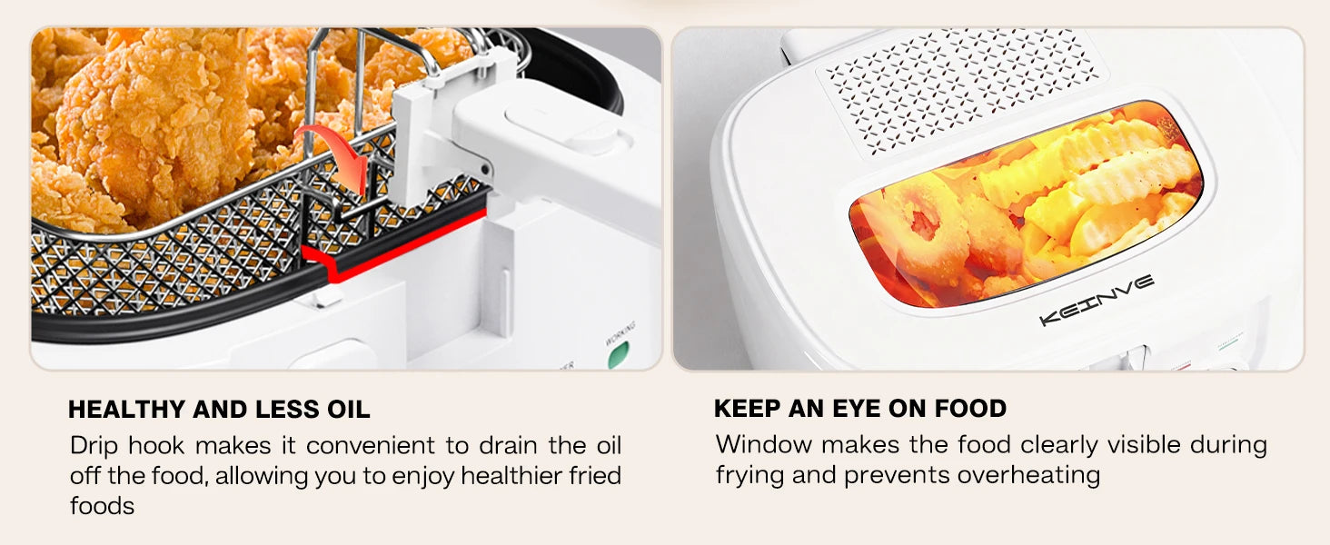 1600W Electric Deep Fryer with Adjustable Temperature Control, 84.54oz Non-Stick Basket & Viewing Window, Removable Lid