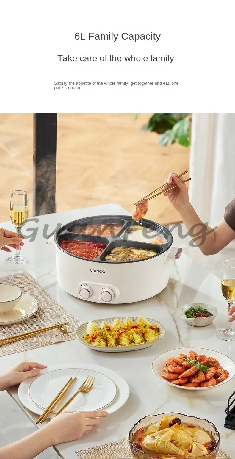 Colorful Mandarin Duck Electric Pot Four-Grid Multi Functional Household 6-liter Capacity Integrated Hot Pot Electric Caldron